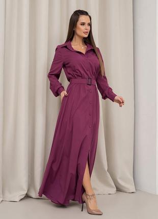Фиолетовое платье-рубашкас длинными рукавами2 фото