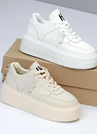 Женские кожаные кроссовки на высокой подошве, женские кеды на платформе3 фото