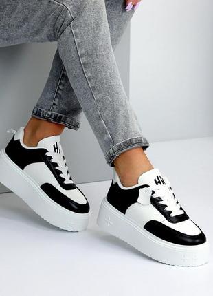 Женские кожаные кроссовки на высокой подошве, женские кеды на платформе4 фото