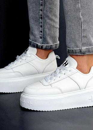 Женские кожаные кроссовки на высокой подошве, женские кеды на платформе8 фото