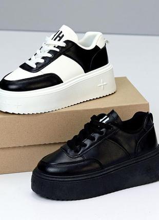 Женские кожаные кроссовки на высокой подошве, женские кеды на платформе2 фото