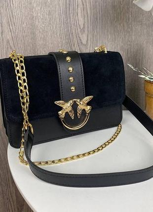 Женская мини сумочка клатч замшевая, сумка на плечо натуральная замша птички