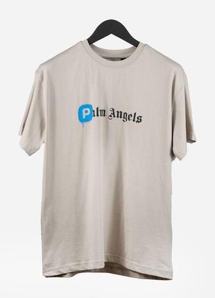 Чоловіча футболка бавовняна бежева графіті palm angels 100% cotton / палм ангел літній одяг3 фото