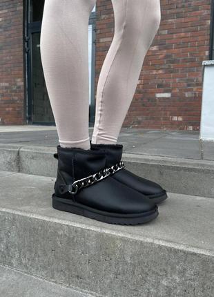 Женские натуральные угги ugg mini chain black leather (36-40 г.) (наличие уточняйте)