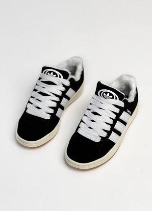 Кеди adidas campus black white winter утеплені жіночі
