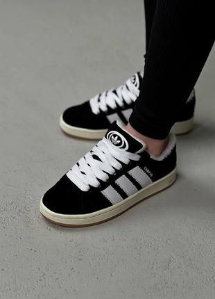 Кеды adidas campus black white winter утепленные женские мужские