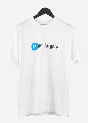 Мужская футболка хлопковая белая граффити palm angels 100% cotton / палм ангелс летняя одежда5 фото