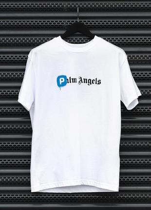 Мужская футболка хлопковая белая граффити palm angels 100% cotton / палм ангелс летняя одежда1 фото