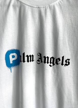 Мужская футболка хлопковая белая граффити palm angels 100% cotton / палм ангелс летняя одежда8 фото