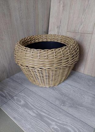 Горщик для кімнатних і вуличних квітів плетене кашпо зі штучного ротанга 16 л колір лоза