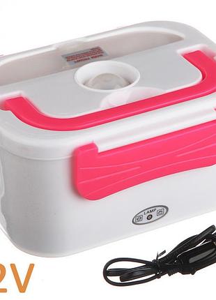 Ланч бокс із підігрівом електричний авто 12в від прикурювача electric lunch box 1 л рожевий  512539vi