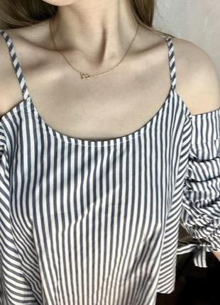 Полосатая блузка кофта блуза майка с открытыми плечами amisu7 фото