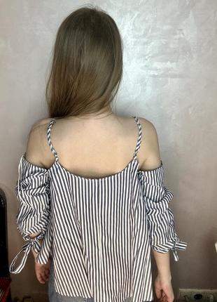 Полосатая блузка кофта блуза майка с открытыми плечами amisu3 фото