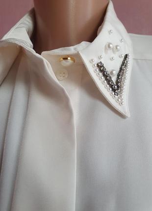 Блуза рубашка с камнями и жемчугом4 фото