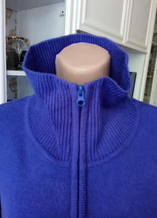 Женский кардиган кофта тепла средней длины прямого кроя сине-фиолетового цвета на молнии размера м4 фото