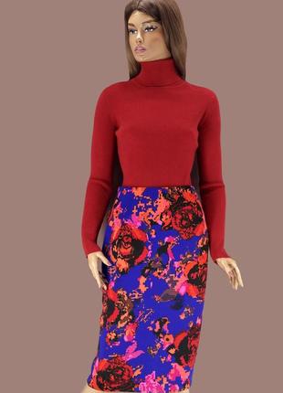 Брендова мідіспідниця "marks&spencer" з піксельним принтом троянди. розмір uk14/eur42.