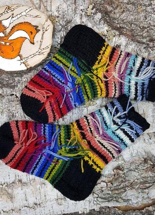 Детские теплые шерстяные носки полосатые связаны спицами на 2-3 года ручной работы