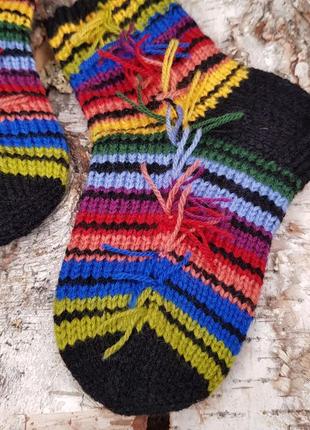Детские теплые шерстяные носки полосатые связаны спицами на 2-3 года ручной работы