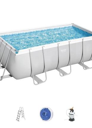 Каркасний прямокутний басейн bestway power steel frame pool 412 х 201 х 122 см + пісочний фільтр + драбина6 фото