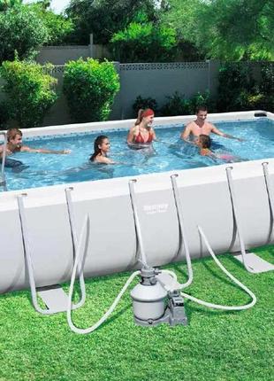 Каркасний прямокутний басейн bestway power steel frame pool 412 х 201 х 122 см + пісочний фільтр + драбина