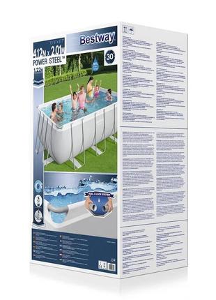 Каркасний прямокутний басейн bestway power steel frame pool 412 х 201 х 122 см + пісочний фільтр + драбина8 фото