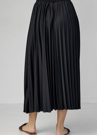 Плиссированная юбка миди черная4 фото