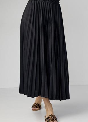 Плиссированная юбка миди черная2 фото