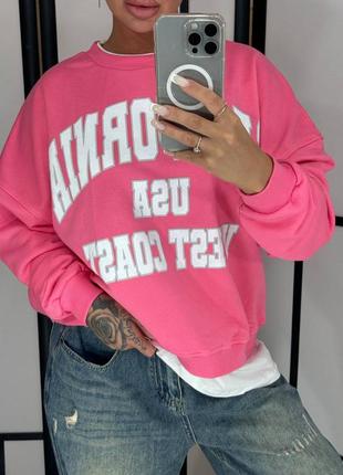 Жіночий якісний білий рожевий світшот каліфорнію бавовна тринитка