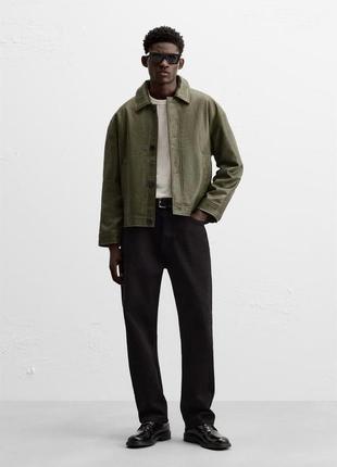 Куртка хаки кожаная мужская zara new