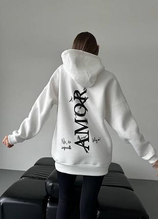 Женский качественный черный белый худи оверсайз с капюшоном amor