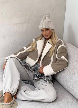 Дубленка укороченная модель с искусственным мехом