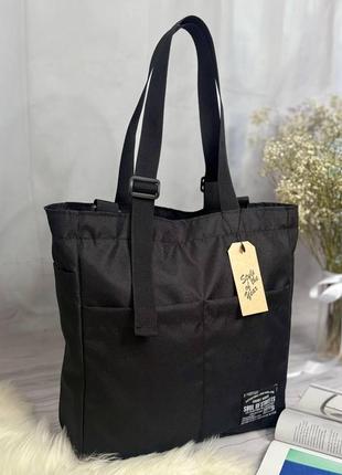 Женская черная сумка-шоппер с плечевым ремнем.9 фото