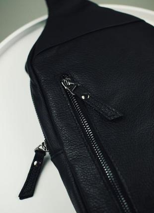 Мужская черная кожаная сумка слинг из натуральной кожи, сумка через плечо7 фото