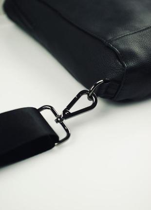 Мужская черная кожаная сумка слинг из натуральной кожи, сумка через плечо8 фото
