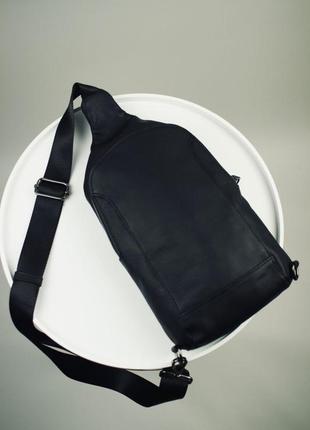 Мужская черная кожаная сумка слинг из натуральной кожи, сумка через плечо6 фото