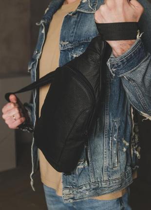Мужская черная кожаная сумка слинг из натуральной кожи, сумка через плечо2 фото