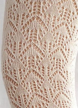 Хлопковые колготки ажурные 120 ден молочно-бежевые белые качественные женские колготы...