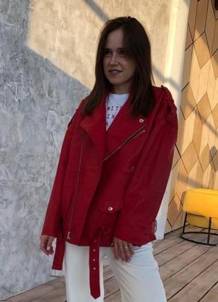 Куртка косуха червона в стилі zara еко шкіра