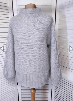 Шикарный свитер пуловер шерсть мохер серый 40-421 фото
