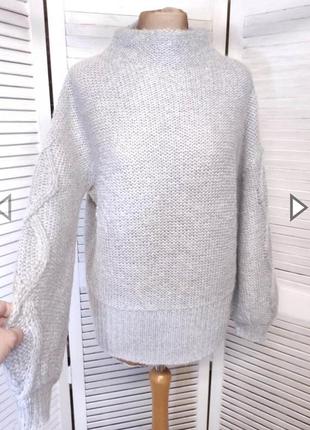 Шикарный свитер пуловер шерсть мохер серый 40-426 фото