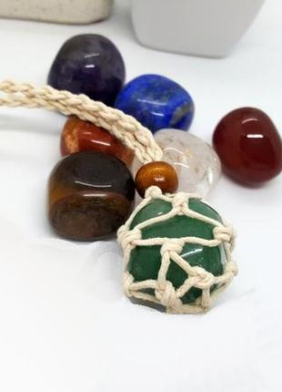 🕸️💚 хіт продажів! плетений кулон-сітка в стилі макраме з натуральним каменем на вибір3 фото