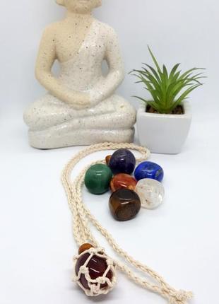 🕸️💚 хит продаж! плетеный кулон-сетка в стиле макраме с натуральным камнем на выбор2 фото
