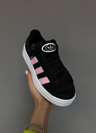Адидас кампус черные adidas campus black / pink / white5 фото