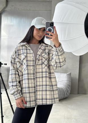 Подовжена куртка-сорочка в клітку (синій)