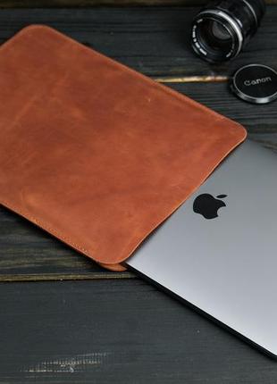 Кожаный чехол для macbook дизайн №1, натуральная винтажная кожа, цвет  коричневый, оттенок коньяк2 фото