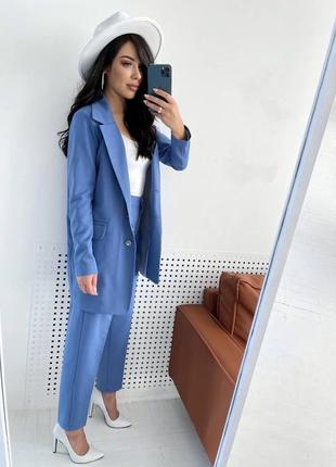 Костюм женский брючный классический (пиджак на подкладке+штаны) 42-46 s m джинс (синий)