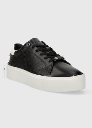 Кожаные кроссовки кеды calvin klein flatform c lace up - mono mix