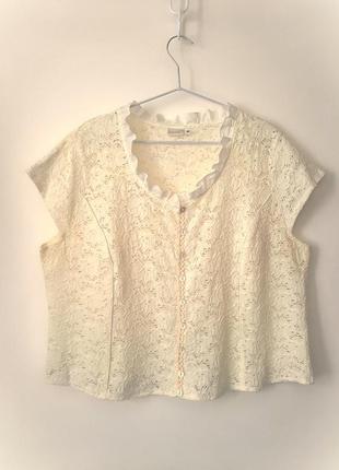 Damak турция винтаж нарядная кружевная блуза с короткими рукавами цвет шампань женская р52 54