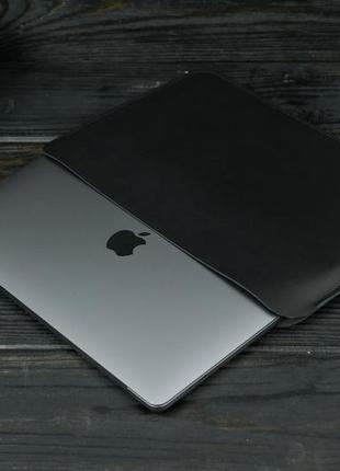 Кожаный чехол для macbook дизайн №2, натуральная кожа итальянский краст, цвет черный2 фото
