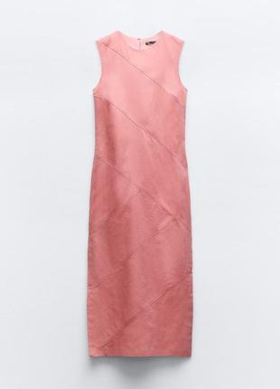Платье миди с льном от zara, размер м, xl*6 фото